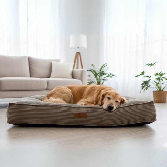 By Cee Cee Orthopädisches Hundekissen - Orthopädisches Hundekörbchen - Hundekissen XXL - Schaumstoffflocken Füllung - Gerippter Stoff Mocha Taupe - 120x80x18cm - Arlo
