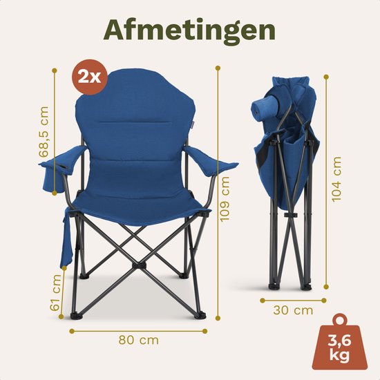 TRVLMORE Campingstühle XXL - klappbar - 2er-Pack - 160KG Tragkraft - Inkl. Tragetasche - Klappstuhl - Angelstuhl - Campingstuhl - Klappstuhl - Blau