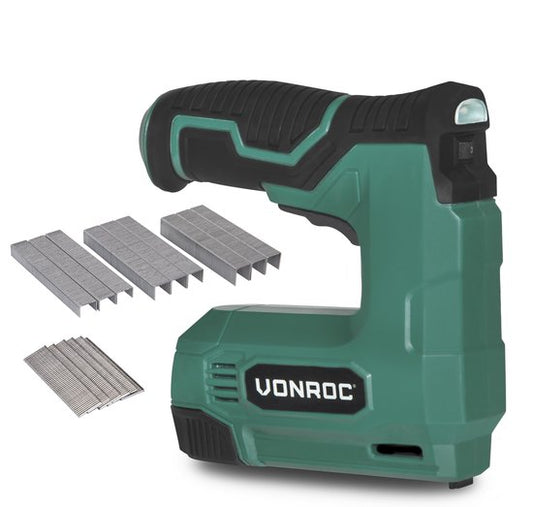 VONROC Akku-Tacker 4V - Komplettset mit 900 Klammern und 300 Nägeln