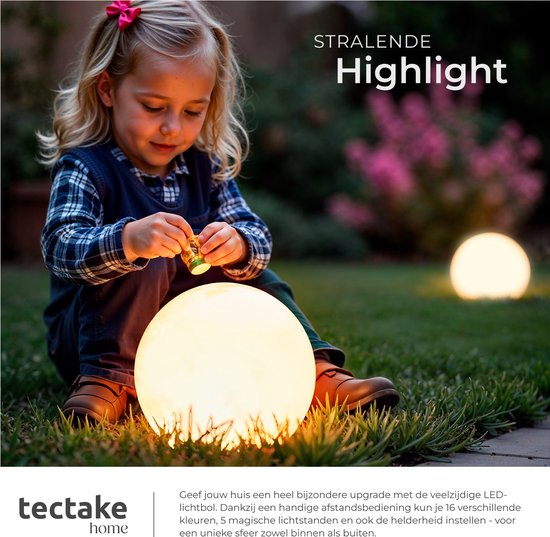 tectake® Garden Bulb - Ø30 cm - Kugelförmige LED-Lampe für den Außenbereich mit Fernbedienung - 16 Farben und 5 Lichtmodi - Wetterfeste Gartenbeleuchtung - Partydekoration - Gartendekoration - Inklusive Leuchtmittel - Glühbirne - Glühbirnen für den Außenb