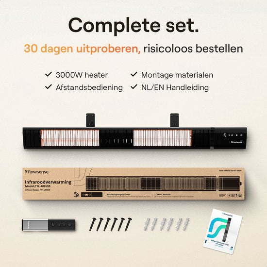 Flowsense Heater - Terrassenheizungen 3000W - Elektrische Pendelheizung - Infrarotheizung - Für 35m2 Flächen - Innen & Außen - Inkl.