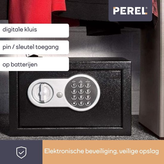 Perel Elektronischer Safe, mit Zahlenschloss, inklusive Notschlüssel und Befestigungsmaterial, 30 x 38 x 30 cm, 10,5 kg