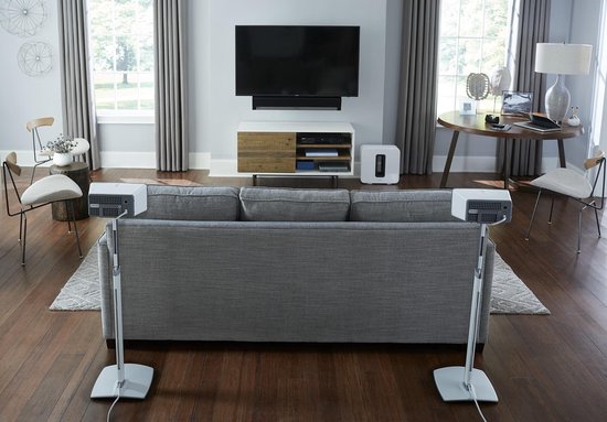 Sanus Lautsprecher Bodenständer für Sonos ONE / ONE SL / PLAY:1 / PLAY:3 - Höhenverstellbar - Weiß
