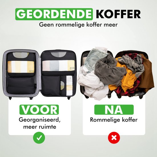 Travelhawk Packing Cubes - Koffer-Organizer-Set - Kleidung - Gepäck-Organizer - 8 Stück - Schwarz