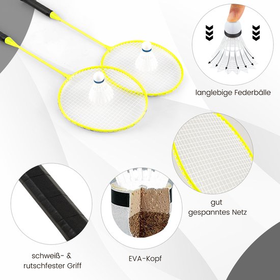 COSTWAY Badminton Netzständer, tragbares Federballspiel mit Schlägern, 2 Schlägern, Netz und Aufbewahrungsbox, komplettes Badmintonset für Badminton/Tennis und Volleyball für drinnen und draußen