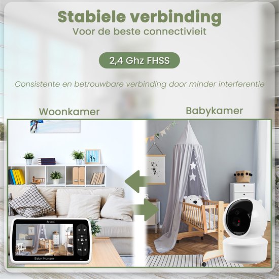 Saaf Babyphone - Inkl. Kamera und Monitor - Steuerbar/neigbar - Sprechfunktion - 5" Bildschirm