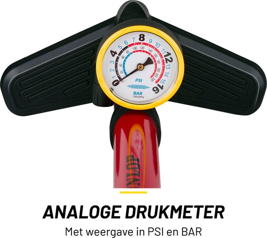 Dunlop Fahrradpumpe mit Manometer - Fahrradpumpe für Dunlop, Schrader und französische Ventile - Standpumpe inkl. Adapter für Wasserspielzeug und Bälle