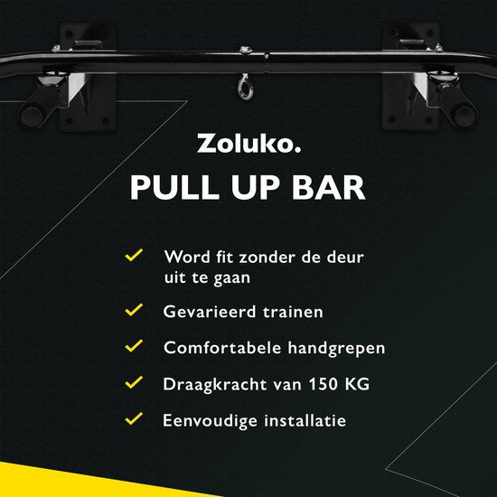 Zoluko Professional Klimmzugstange Wandhalterung - 150kg Belastbarkeit - Inkl. E-Book - Einfache Montage - Klimmzugstange Fitness - Klimmzugstation für den Heimsport - Klimmzugstange - Schwarz
