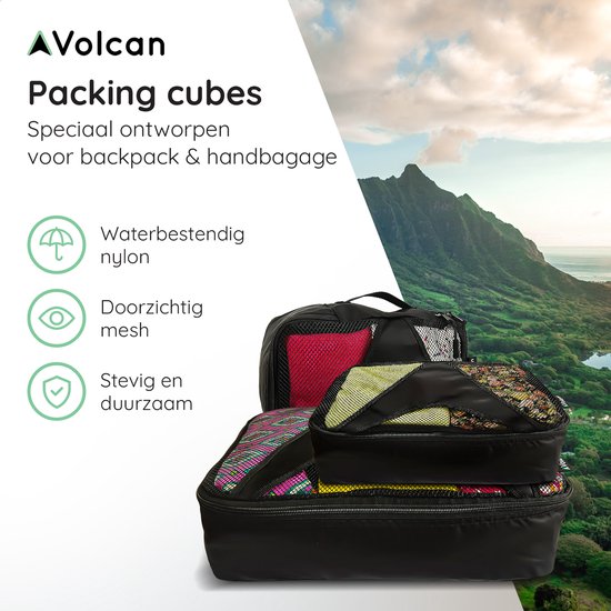 Volcan Packing Cubes - Kofferorganisationsset - 3er Set - für Rucksack & Koffer - Schwarz