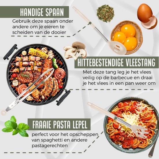 COOCK Silikon-Kochgeschirr-Set mit Halter XL - Kochgeschirr-Set 26-teilig - BPA-frei & plastikfrei - aufhängbar - inkl. Öffner - Beige