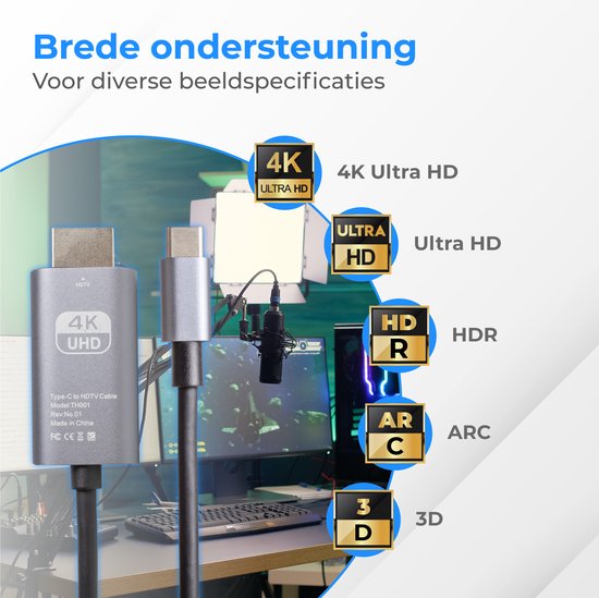 Nuvance - USB C zu HDMI Kabel - 2 Meter - 4K Ultra HD - Geeignet für Telefon, Tablet, Laptop, PC, Beamer & Monitor