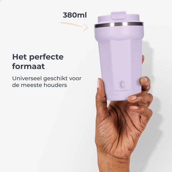 Castagnola Thermos Cup - Kaffeebecher To Go - Reisebecher für Kaffee und Tee - Teebecher - 380 ML - Edelstahl - Hellviolett - Achteck