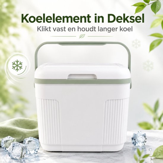 Ceruzo Kühlbox 10 l – Kompakt – Kühlelement im Deckel – Camping-Kühlbox – Weiß-Grün
