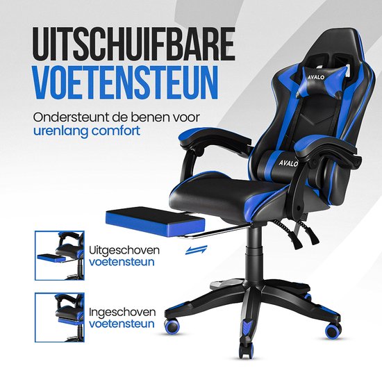 Avalo Gaming Chair - Game Chair - Ergonomischer Bürostuhl Verstellbar - Game Chair - Gaming Chair - Schwarz/Blau