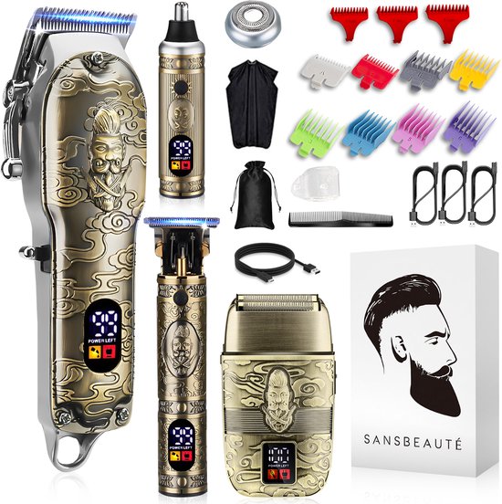 Professionelle kabellose 5-in-1 Haarschneidemaschine mit Folienrasierer - Sansbeauté - Haarschneider Herrenkopfhaar - Cheveux Haar - Haartrimmer - Friseur Haar Maschine - Haarschneider - Trimmer Bart - Barbe Haarschneider - Barbier Buddha Trimmer - Barbie