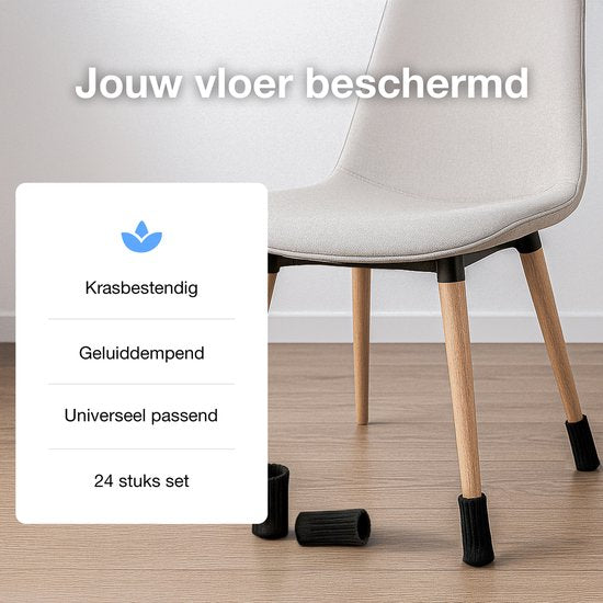 Luft Stuhlbeinschoner - 24 Socken - Mit Anti-Kratz-Filz - Bodenschutz - Stuhlschoner - Rund - Stretch - Schwarz - Stuhlsocken - Kappen für Stuhlbeine - Beine für Möbel