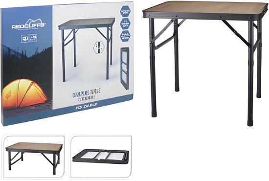 Redcliffs Campingtisch - Aluminium - leicht - Holz/schwarz - 60 x 45 x 56 cm - verstellbar/ausziehbar/zusammenklappbar