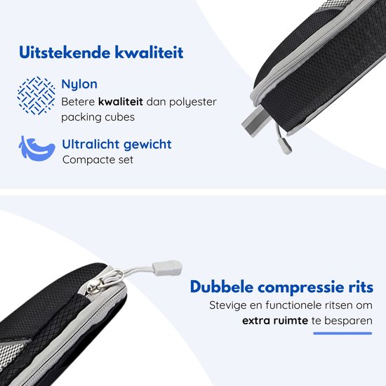 Hilvard - Packwürfel Set - 6 Stück - Gepäckorganizer - Kleiderorganizer - Reisewürfel - Kompressionswürfel - Schwarz