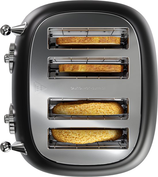 KitchenBrothers Retro-Toaster - Toaster - 6 Heizstufen - 4 extra breite Schlitze - 815W - Schwarz