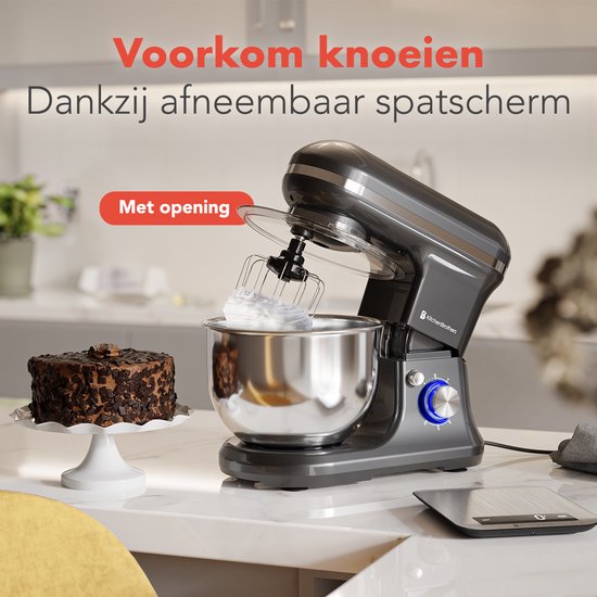 KitchenBrothers Küchenmaschine - Küchenroboter - 5L - Küchenmixer - 1200W - Anthrazit