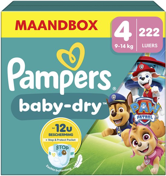 Pampers Baby-Dry Paw Patrol-Edition Größe 4, 222 Windeln, 9 kg–14 kg