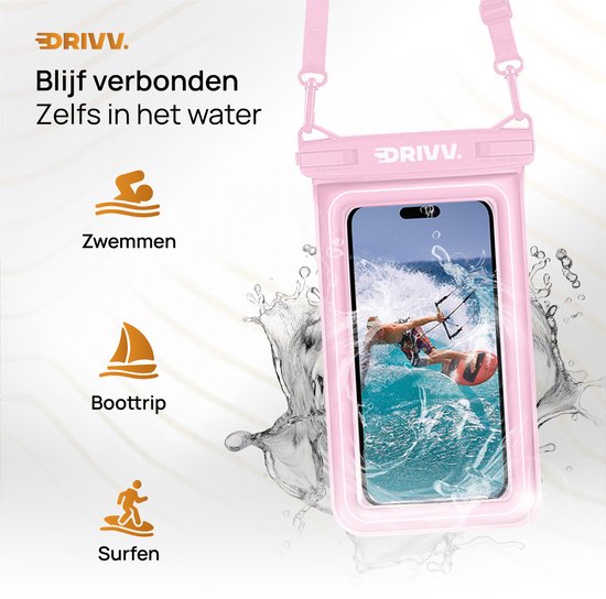 Drivv. Wasserdichte Luxus-Telefonhülle - schwimmend - doppelter Clip-Verschluss - bis zu 6,8 Zoll - Unterwasser-Telefonhülle - Pink