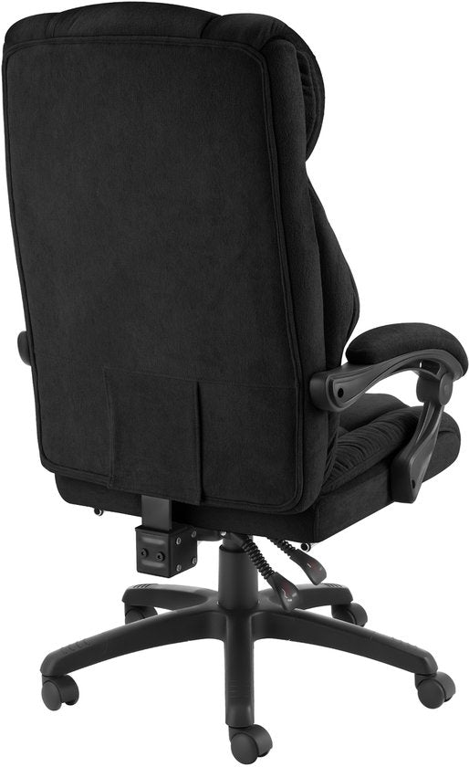 tectake® Luxus-Bürostuhl - Ergonomischer Chefsessel mit Fußstütze und Kopfstütze - Stuhl für Büro oder Schreibtisch mit dicker Velours-Polsterung - Bürostühle für Erwachsene - leichtgängig drehbar, mit Rädern - Rückenlehne und Höhe verstellbar - Schwarz