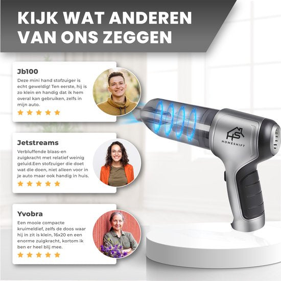 HomeShift® Autostaubsauger Cordless V2 PRO - Handstaubsauger - Kleiner Staubsauger - Kabelloser Staubsauger - Air Duster - Nass & Trocken - Metallisch