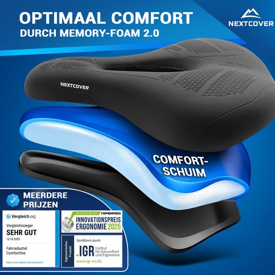 NEXTCOVER® Fahrradsattel Trekking mit Memory Foam 3.0 - Das Original - Ergonomischer Fahrradsattel Damen oder Fahrradsattel Herren mit Memory Foam 3.0 für maximalen Fahrkomfort - Fahrradsattel angenehm weich