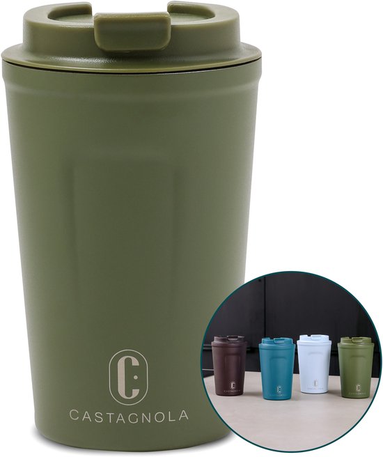 Castagnola Thermosbecher - Kaffeebecher To Go - Reisebecher für Kaffee und Tee - Teebecher - 380 ML - Edelstahl - Grün