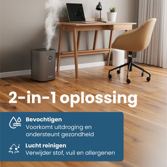 Auronic Luftbefeuchter - 4 Liter - 40m2 - Geeignet für Wohnzimmer, Büro, Schlafzimmer, Babyzimmer und mehr - Mit Aromatherapie - BPA-frei - Grau