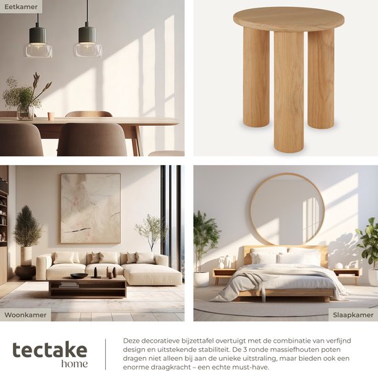 tectake® Runder Beistelltisch Sisi - Ø 40 x 45,5 cm - Massivholzbeine - Couchtisch - Nachttisch - Runder Tisch mit Anti-Rutsch-Bodenschonern