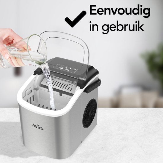 Aviro Eiswürfelbereiter - 1.3L - Mit Eisportionierer - Selbstreinigungsfunktion - 12KG / 24U - 9 Würfel / 6 Min - Silber