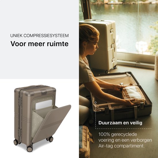 ONYX Hybrid Pro Handgepäck Koffer mit Fronttasche 38 Liter - Recyceltes Polycarbonat und reißverschlussloses Design - Reisekoffer mit TSA-Schloss und Spinner-Rädern - Leichter Trolley mit Laptop-Fach - Desert Clay
