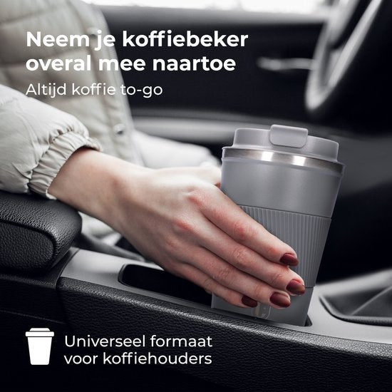 Castagnola Thermos Cup - Kaffeebecher To Go - Reisebecher für Kaffee und Tee - Teebecher - 380 ML - Edelstahl - Grau