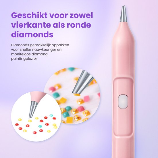 Rubye® - Elektrischer Diamantmalstift - Mit Vakuumtechnik - Wiederaufladbar über USB-C - Komfortabel in der Anwendung - Für runde und eckige Steine - Pink