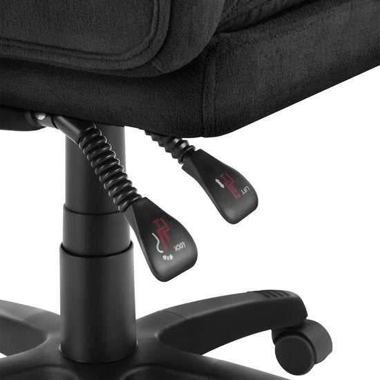tectake® Luxus-Bürostuhl - Ergonomischer Chefsessel mit Fußstütze und Kopfstütze - Stuhl für Büro oder Schreibtisch mit dicker Velours-Polsterung - Bürostühle für Erwachsene - leichtgängig drehbar, mit Rädern - Rückenlehne und Höhe verstellbar - Schwarz