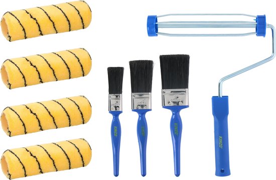 Kinzo 8-teiliges Farbrollenset - 1 Halterung - 4 Rollen - 3 Pinsel