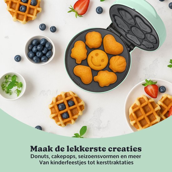 JAP Appliances Dough Joy Waffeleisen - Waffeleisen für 1 runde Waffel - Antihaftbeschichtung - Kontrollleuchte - Waffeln 16x16 cm - Grün