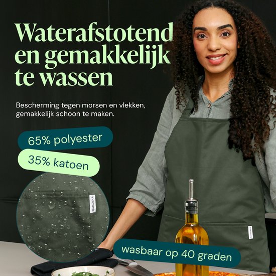 Castagnola Küchenschürze - Wasser- und schmutzabweisend - Professionelle Kochschürze - Schürze für Frauen und Männer - Catering-Schürze - Unisex - Verstellbare Schnalle - Extra große Fächer - Grün