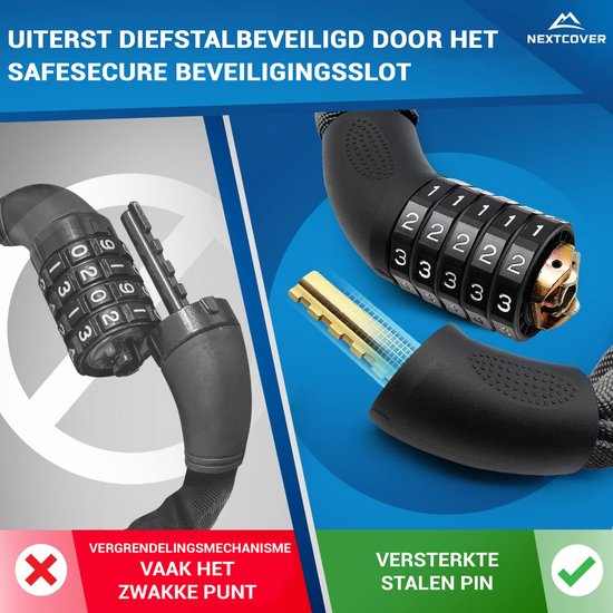 NEXTCOVER® Digit Lock Fahrradschloss - Das Original - [SAFESECURE] Hohe Sicherheit - Fahrradschlösser mit 5-stelligem Zahlencode, Zahlenschloss Fahrradstahl - Fahrradschloss perfekt für E-Bike - Kettenschloss Schwarz