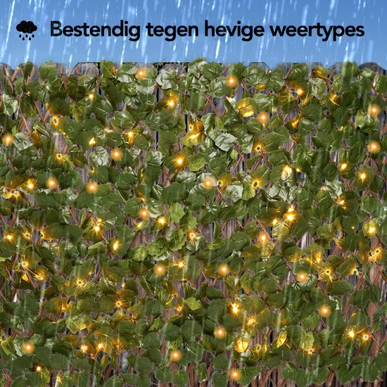 Brixy Künstliche Hecke Solar - Led - Ausziehbar - 180 x 90 cm - Künstlicher Efeu - Künstliche Pflanzen für den Außen- und Innenbereich - Pflanzenimitation - Künstlicher Efeu - Ausziehbar - Licht - Beleuchtung