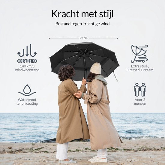 Nohrd Storm Umbrella - Schwarz - Regenschirm faltbar - Winddurchlässig - 140 km/h - Sturmschirme - Automatisches Auf- und Zusammenfalten - Regenschirme - inkl. Schutzhülle