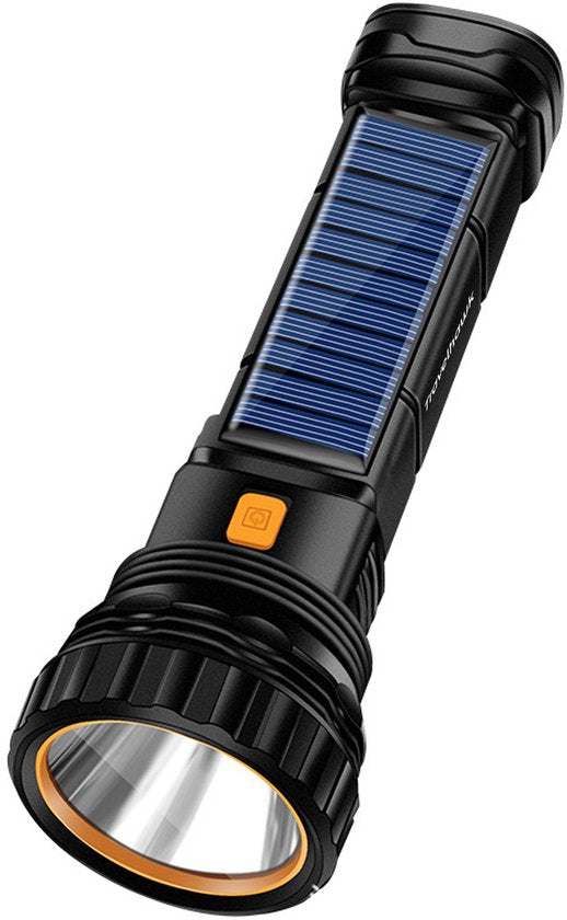 Travelhawk Flashlight - Taschenlampe Led - Taschenlampe Militär - Batteriebetriebene Taschenlampe - 1000 Lumen - Solarpanel - Wasserdicht - Schwarz