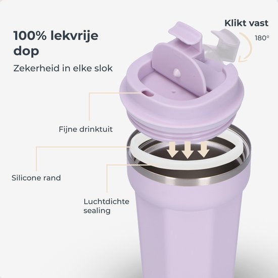 Castagnola Thermos Cup - Kaffeebecher To Go - Reisebecher für Kaffee und Tee - Teebecher - 380 ML - Edelstahl - Hellviolett - Achteck