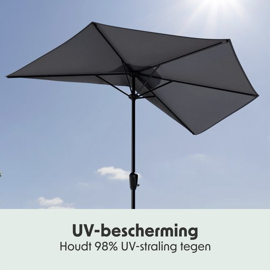 LifeGoods Balkon Sonnenschirm - Garten - 270x135 cm - Halbkreisförmiger Sonnenschirm - Wasserdicht - UPF50+ - Dunkelgrau
