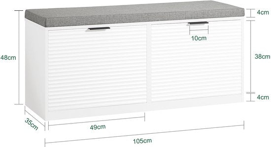 SoBuy FSR147-W Schuhbank - mit 2 Klappen und Polsterung - Weiß