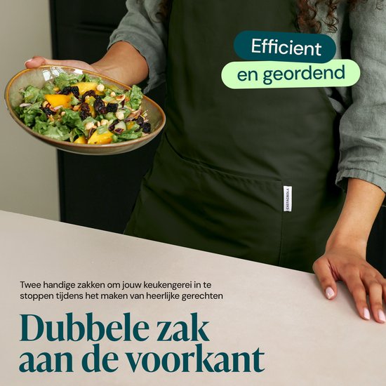 Castagnola Küchenschürze - Wasser- und schmutzabweisend - Professionelle Kochschürze - Schürze für Frauen und Männer - Catering-Schürze - Unisex - Verstellbare Schnalle - Extra große Fächer - Grün
