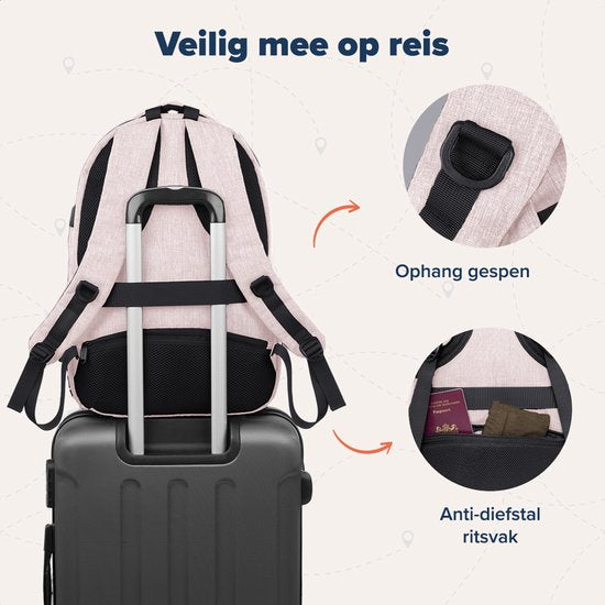 TRVLMORE Rucksack - 28L - 15.6 Zoll - Laptop-Rucksack mit USB - Anti-Diebstahl - Männer und Frauen - Tasche Pink