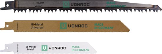 VONROC Stichsägeblätter - 3 Stück - geeignet für Holz & Metall - Made in Germany